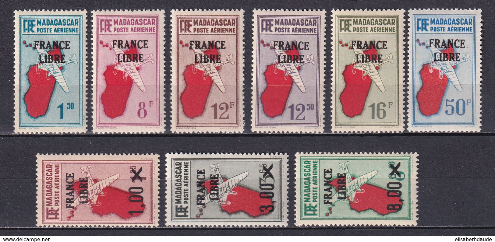 MADAGASCAR - POSTE AERIENNE FRANCE LIBRE YVERT N°45+47/54 * MLH (QUELQUES **) - COTE 2022 = 70+ EUR. - Neufs