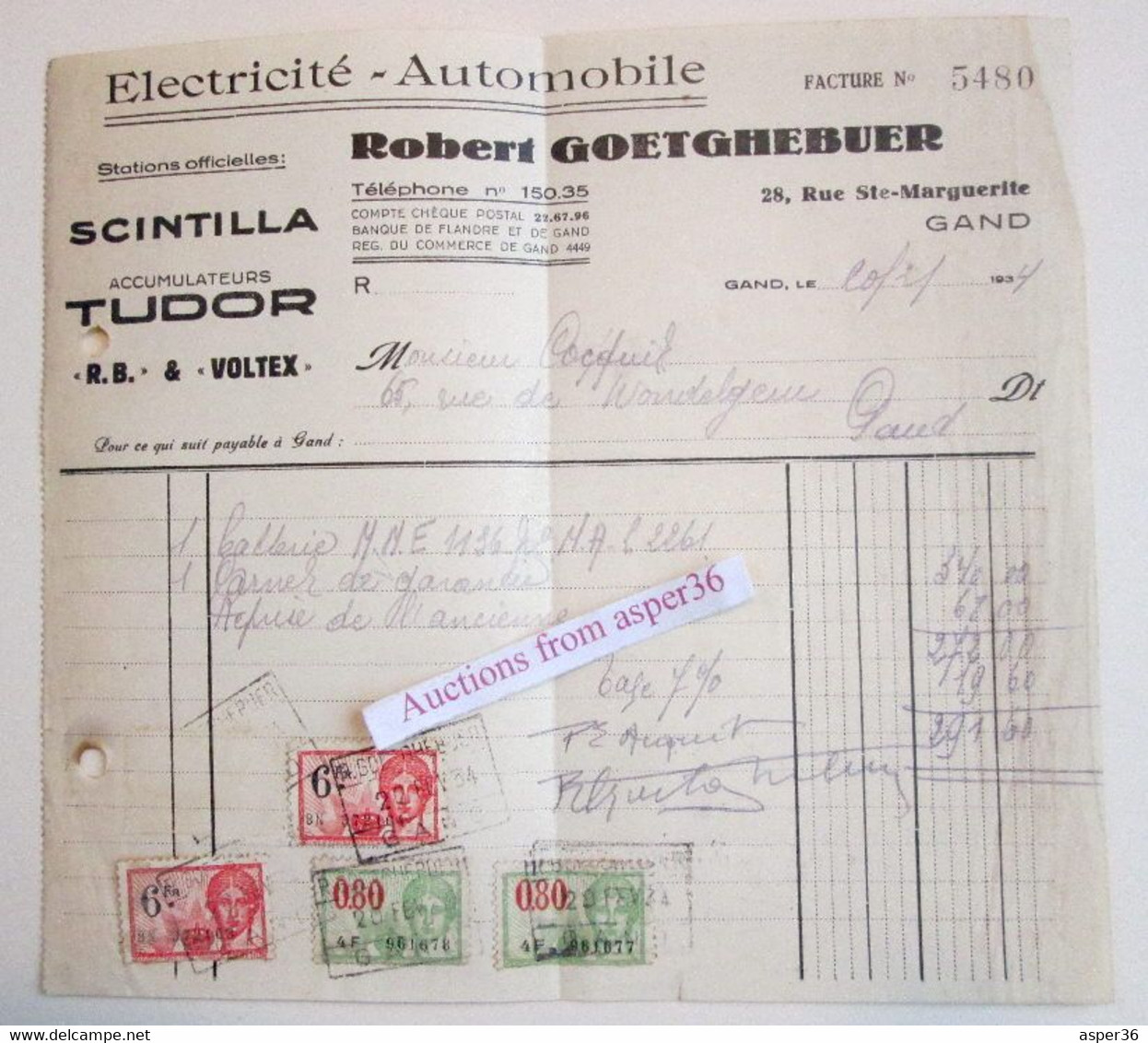 Electricité-Automobile, Robert Goetghebuer, Rue Ste-Marguerite, Gent 1934 - 1900 – 1949