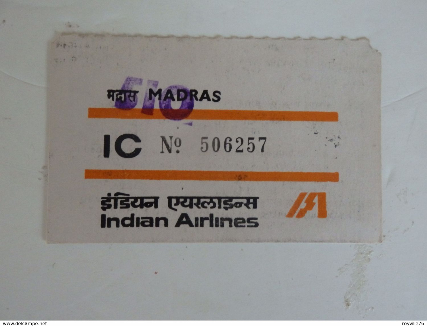 Ticket De L'Indian Airlines. - World