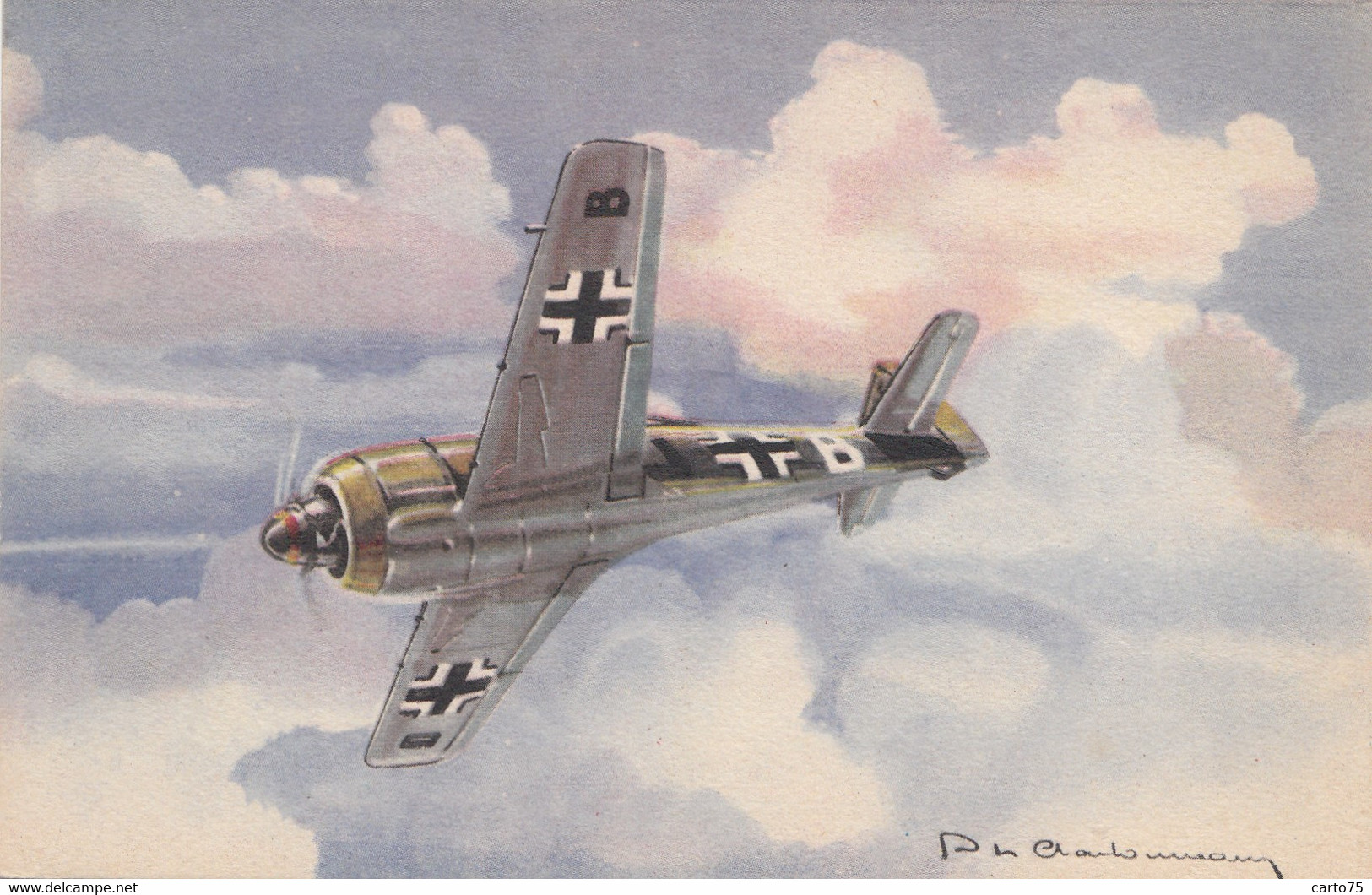 Transports - Avions - Avion De Chasse Bombardier Allemand Focke-Wulf Fw 190 - Illustrateur P. Charbonneau - 1939-1945: 2ème Guerre