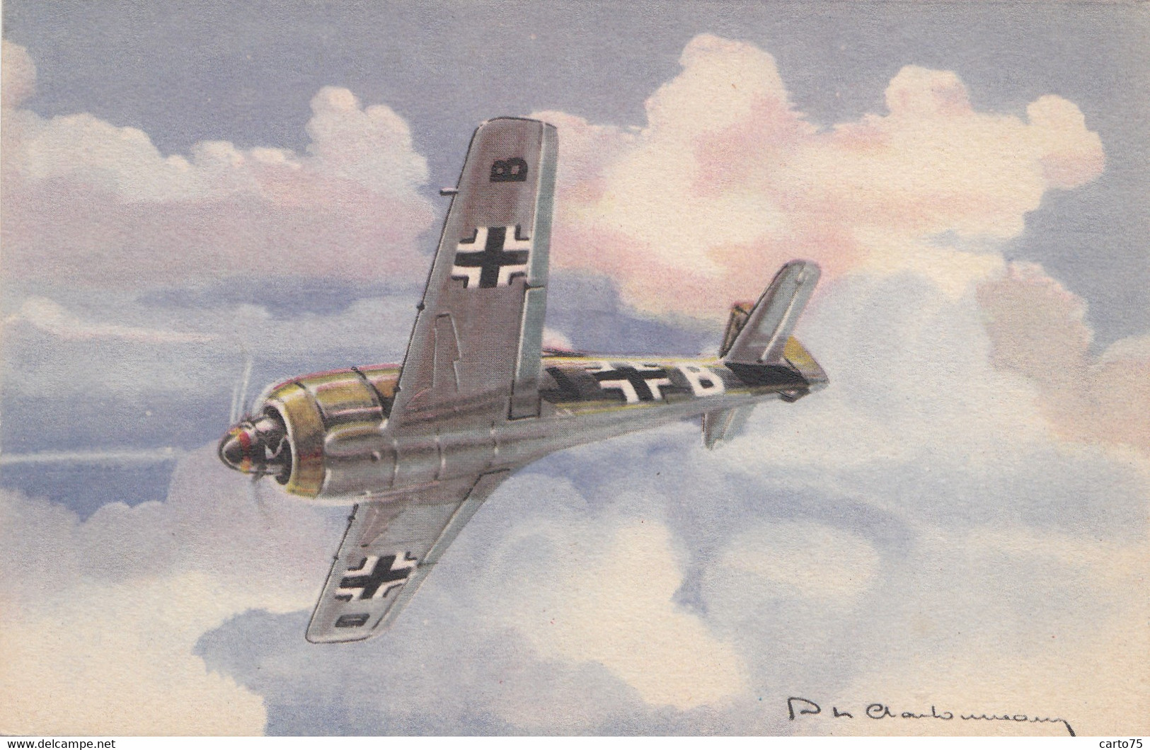 Transports - Avions - Avion De Chasse Bombardier Allemand Focke-Wulf Fw 190 - Illustrateur P. Charbonneau - 1939-1945: 2a Guerra