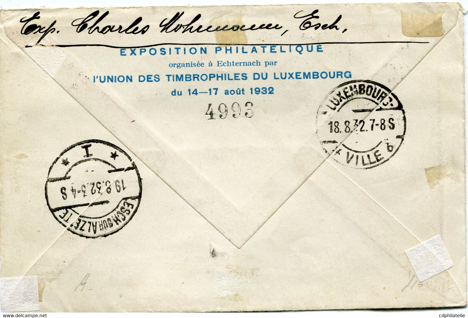 LUXEMBOURG LETTRE RECOMMANDEE PAR AVION AVEC CACHET "PREMIERE POSTE PAR AVION....." DEPART ECHTERNACH 17 AOUT 1932...... - Covers & Documents