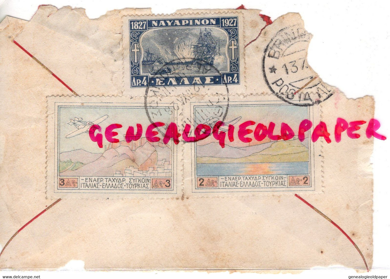 GRECE- DEVANT ENVELOPPE  AVIATION - 1927- TIMBRE NAYAPINON 1.50 - Storia Postale
