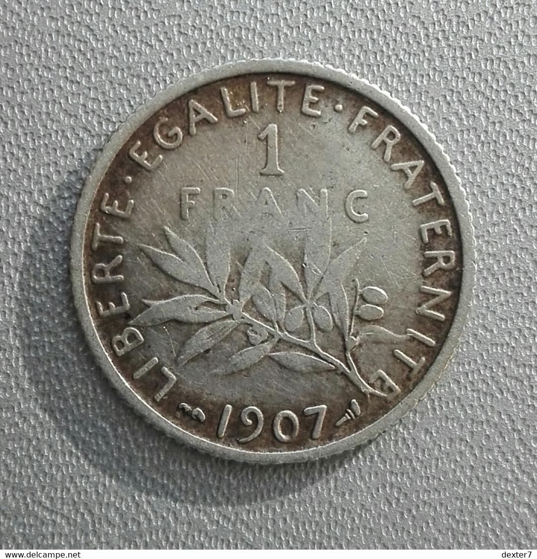 Francia 1 Franc 1907 Seminatrice Argento - France 1 Franc Argent Silver Paris Semeuse - Andere & Zonder Classificatie