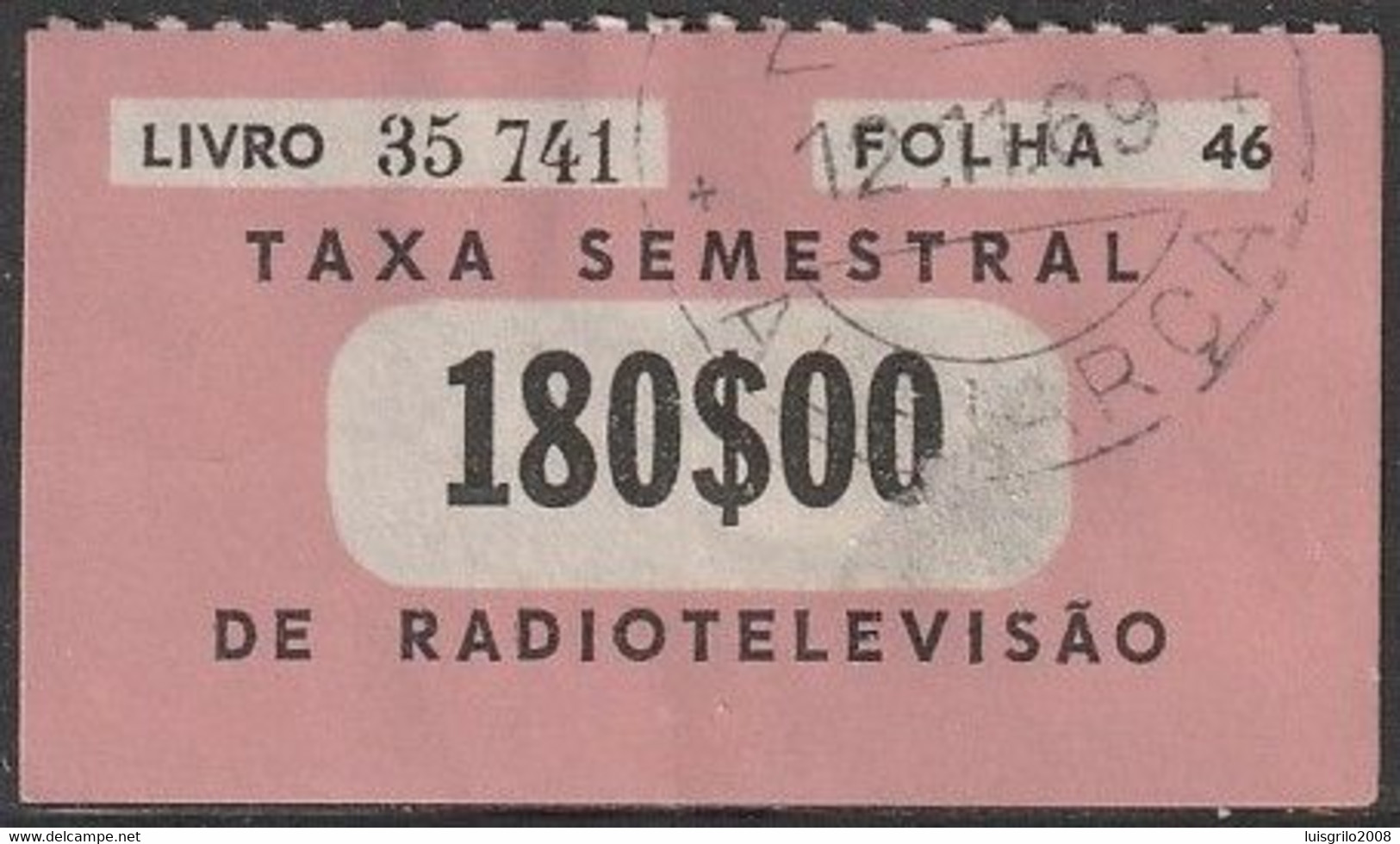 Fiscal/ Revenue, Portugal - Tax/ Taxa De RadioTelevisão -|- 180$00, 1961 - Oblitérés