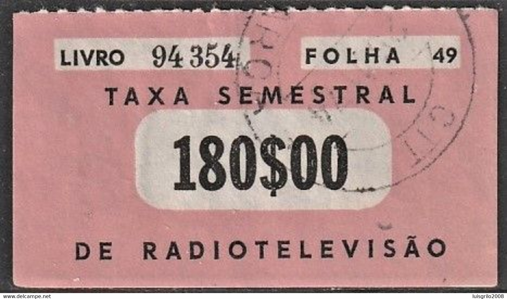 Fiscal/ Revenue, Portugal - Tax/ Taxa De RadioTelevisão -|- 180$00, 1961 - Usati