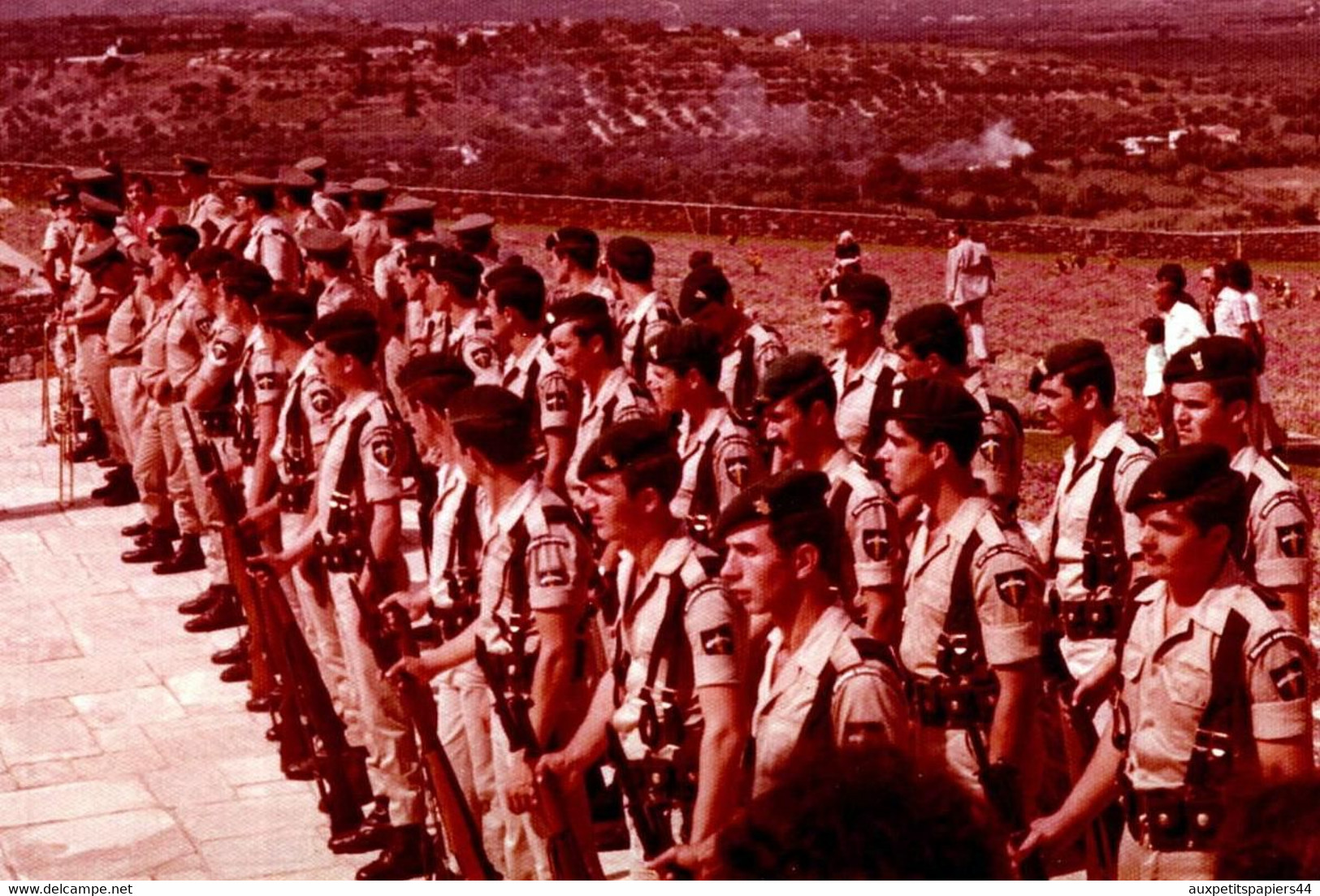 Photo Couleur Originale Militaires Au Garde à Vous Sur Un Terrain D'Intervention Vers 1970 - Bérets Verts, Légion ? - Guerra, Militari
