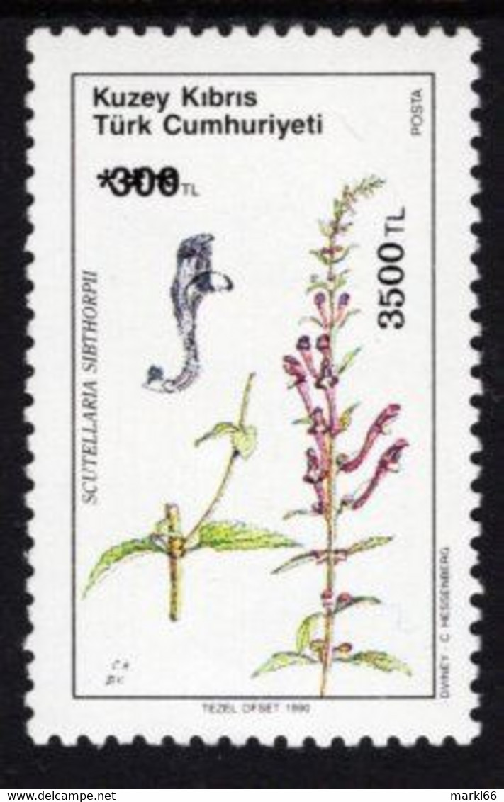 Northern Cyprus - 1990 - Medicinal Plants - Scutellaria Sibthorpii - Mint Stamp Overprinted With New Value - Neufs