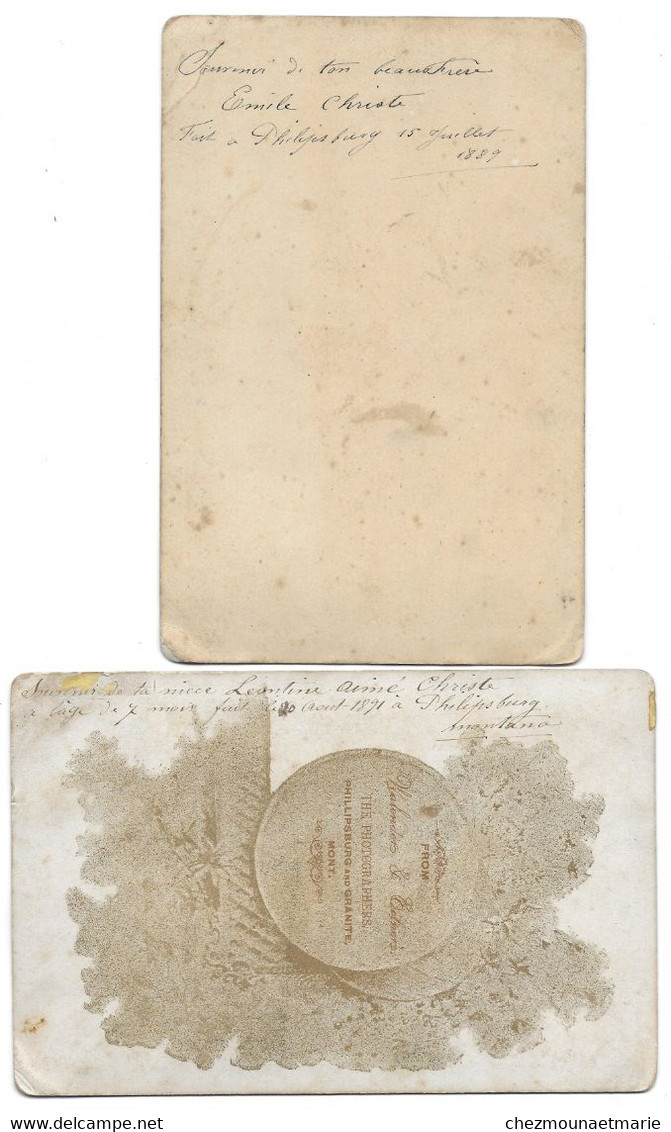 1889 1891 PHILIPSBURG GRANITE MONTANA (ETATS UNIS) - CHRISTE EMILE ET LEONTINE - 2 CDV PHOTO HOWER ET WALENDER 16*10 CM - Identified Persons