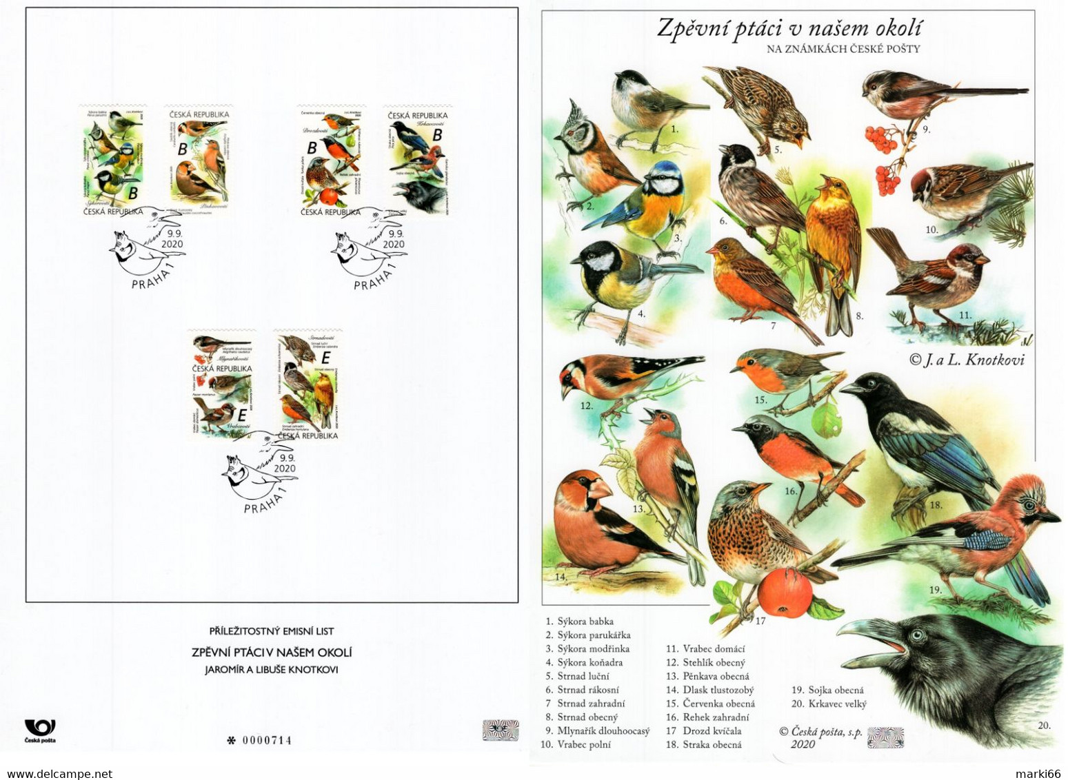 Czech Republic - 2020 - Songbirds In Our Neighborhood - Graphic Sheet + Emission Sheet With Holograms - Covers & Documents