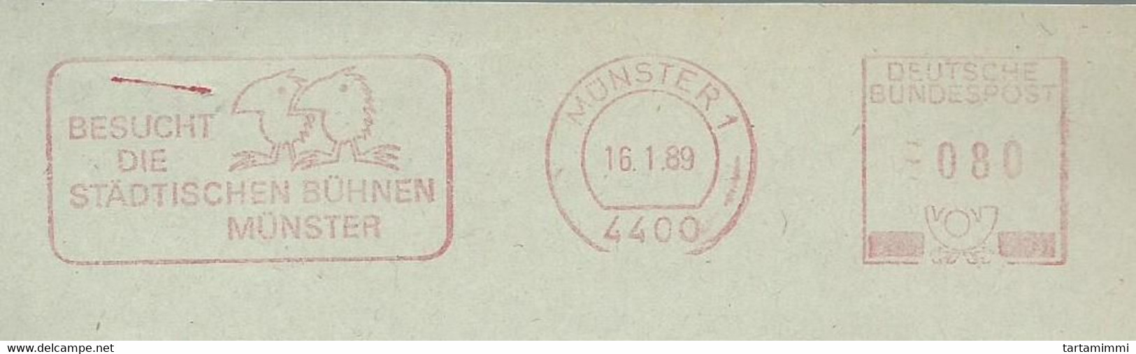 EMA METER STAMP FREISTEMPEL GERMANY 1989 BIRDS BESUCH DIE STADTSCHEN BUHNEN MUNSTER - Oblitérations & Flammes