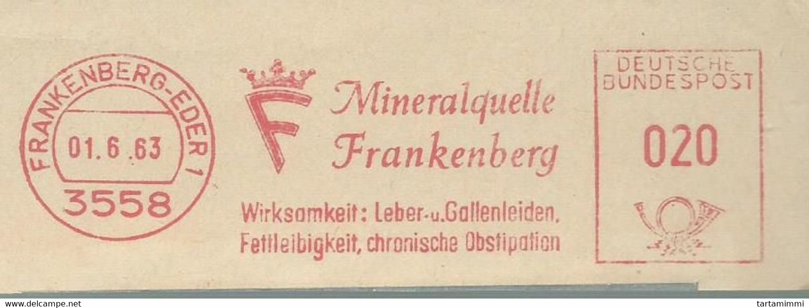 EMA METER STAMP FREISTEMPEL GERMANY 1963 MINERALQUELLE Naturally Springs That Produce Water-containing Minerals - Obliteraciones & Sellados Mecánicos (Publicitarios)