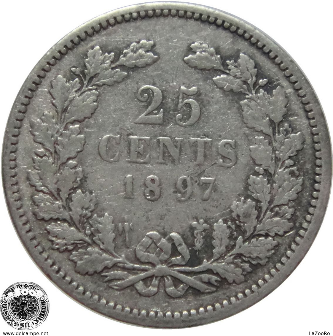 LaZooRo: Netherlands 25 Cents 1897 VF / XF - Silver - 25 Cent