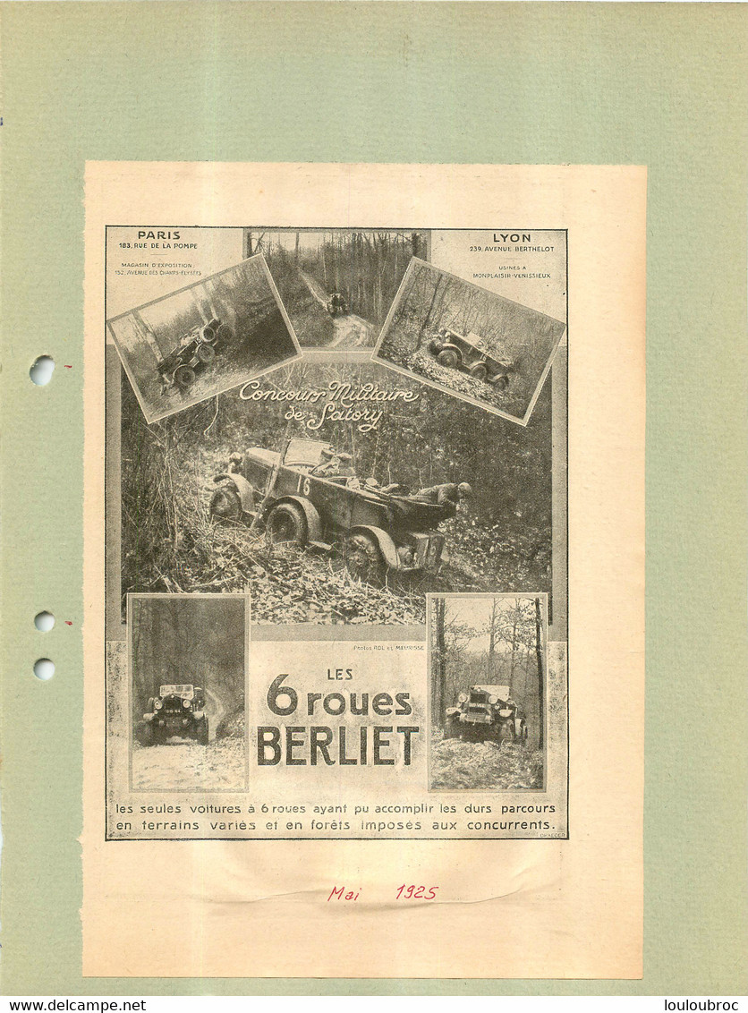 LES 6 ROUES BERLIET  EXTRAIT DE JOURNAL COLLE SUR CARTON 21 X 27 CM - Voitures