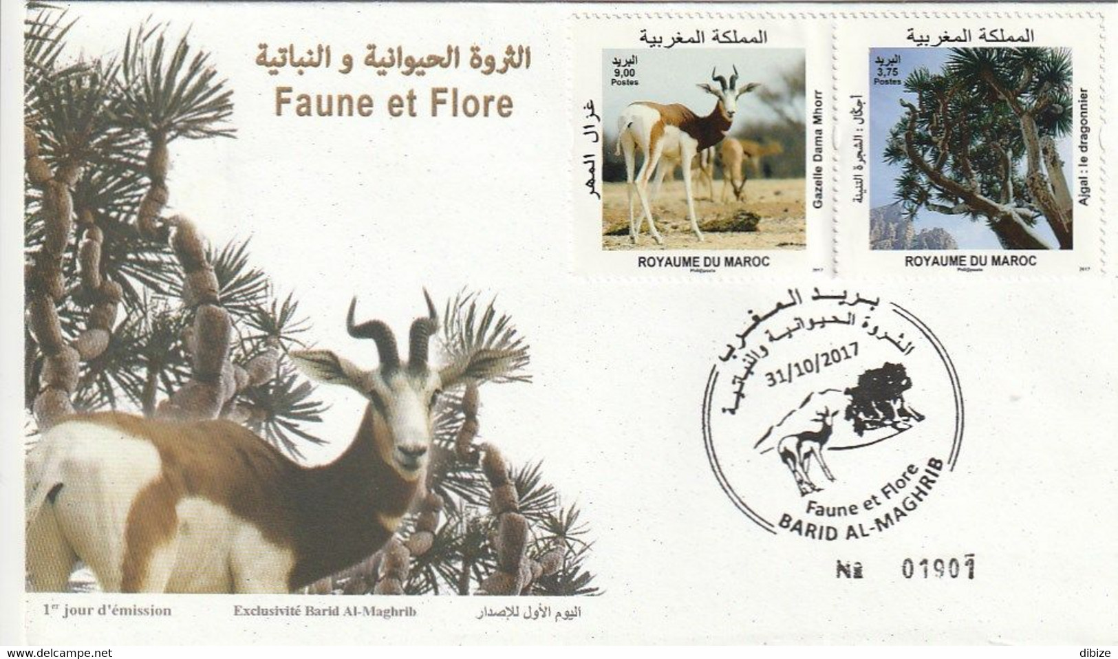 Maroc. Enveloppe De 1er Jour. FDC. 2 Timbres 2017. Faune Et Flore. Gazelle Mhorr. Arbre. Ajgal. Dragonnier. - Other & Unclassified
