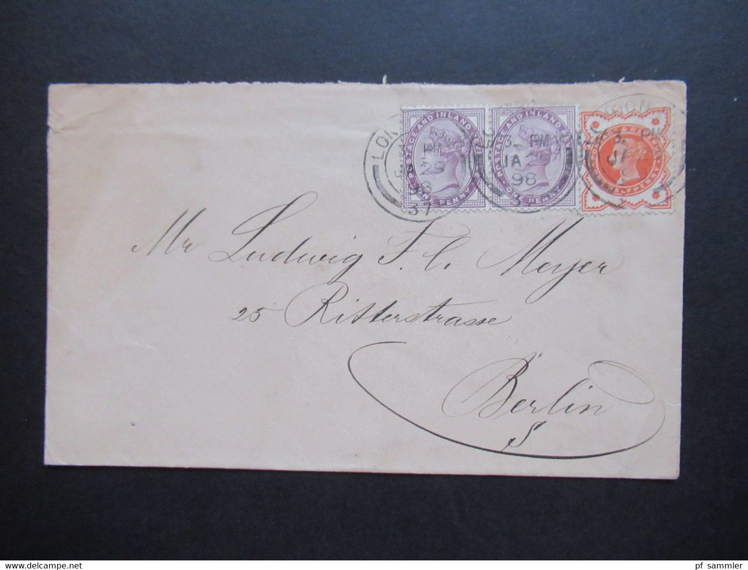 GB 1898 Michel Nr. 65 Waagerechtes Paar MiF Mit Nr. 86 Geprägter Umschlag Moeller & Condrup 78 Fore Street London - Cartas & Documentos