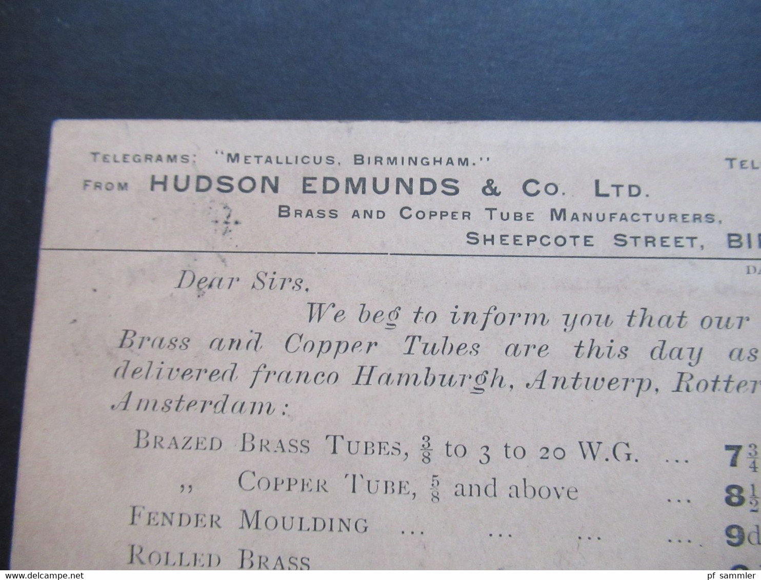 GB 1896 Michel Nr. 86 EF Drucksache Hudson Edmunds & Co. Brass And Copper Tube Manufacturer Birmingham - Unclassified