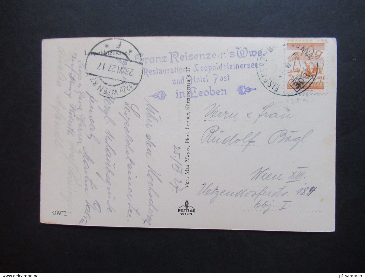 Österreich 1927 Leopoldsteinersee Bahnpost Stempel Eisenerz.... Zug 303 Franz Reisenzein Hotel Post In Leoben - Covers & Documents