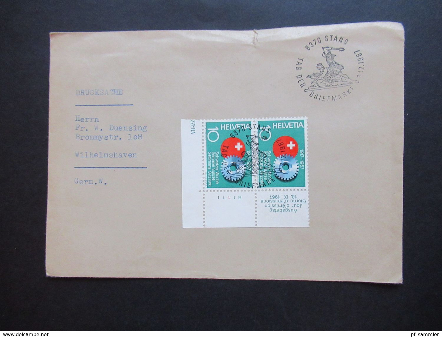 Schweiz 1967 Schweizer Woche Nr. 858 Randstück Mit Druck Ausgabetag Sonderstempel Tag Der Briefmarke - Covers & Documents