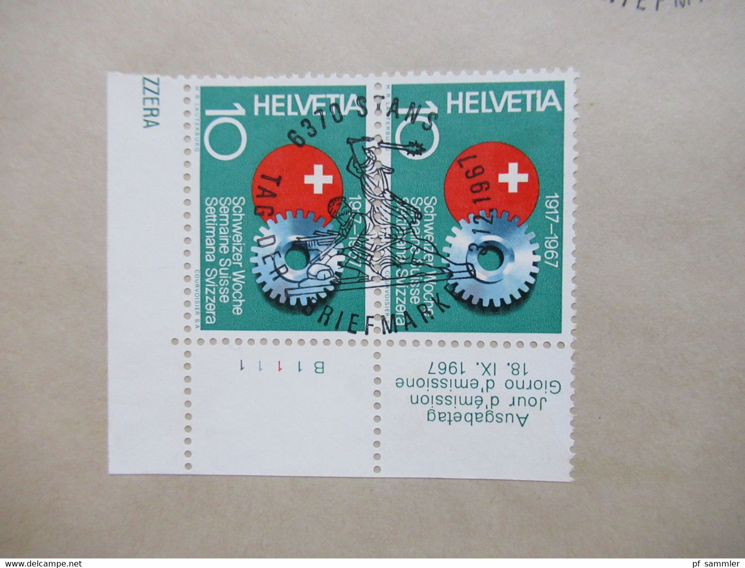 Schweiz 1967 Schweizer Woche Nr. 858 Randstück Mit Druck Ausgabetag Sonderstempel Tag Der Briefmarke - Lettres & Documents