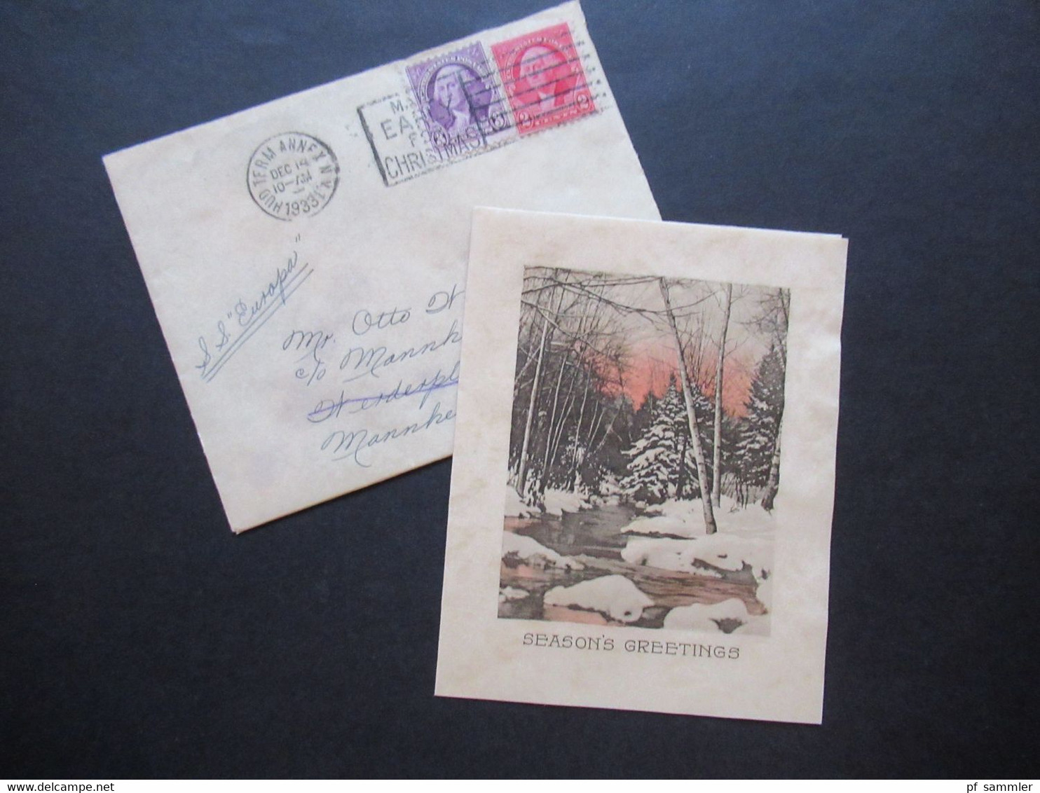 USA 1933 Washington MiF Stempel Hud Term Annex NY Mail Early For Christmas / Mit Inhalt Weihnachtsgrüße - Brieven En Documenten