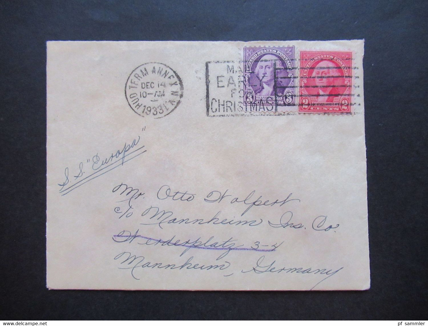 USA 1933 Washington MiF Stempel Hud Term Annex NY Mail Early For Christmas / Mit Inhalt Weihnachtsgrüße - Covers & Documents