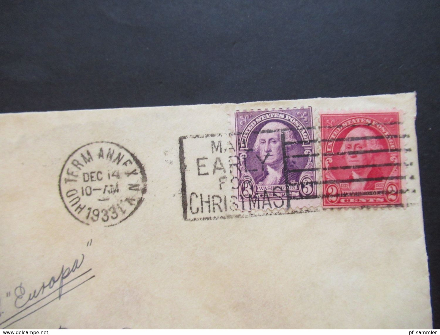 USA 1933 Washington MiF Stempel Hud Term Annex NY Mail Early For Christmas / Mit Inhalt Weihnachtsgrüße - Storia Postale