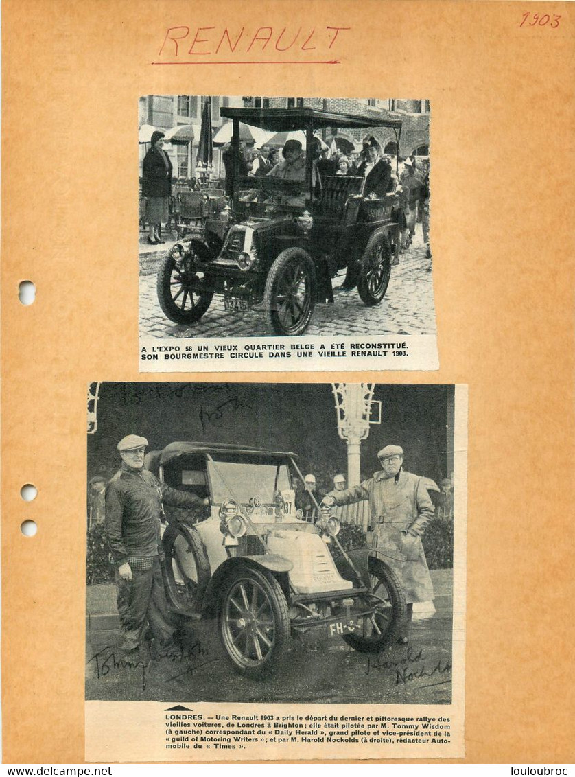 AUTOMOBILE RENAULT 1903 EXTRAIT DE JOURNAL COLLE SUR CARTON 21 X 27 CM - Voitures