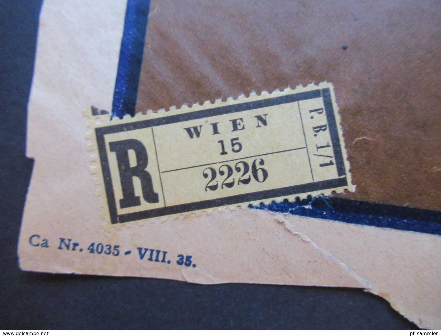 Österreich 1935 / 36 Einschreiben 2 Vorderseiten / VS 2 verschiedene R-Zettel Wien 15. Oesterreischische Creditanstalt