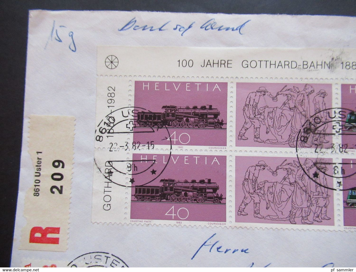 Schweiz 1982 100 Jahre Gotthard Bahn 2x Dreierstreifen Vom Bogenrand Einschreiben 8610 Uster 1 - Cartas & Documentos