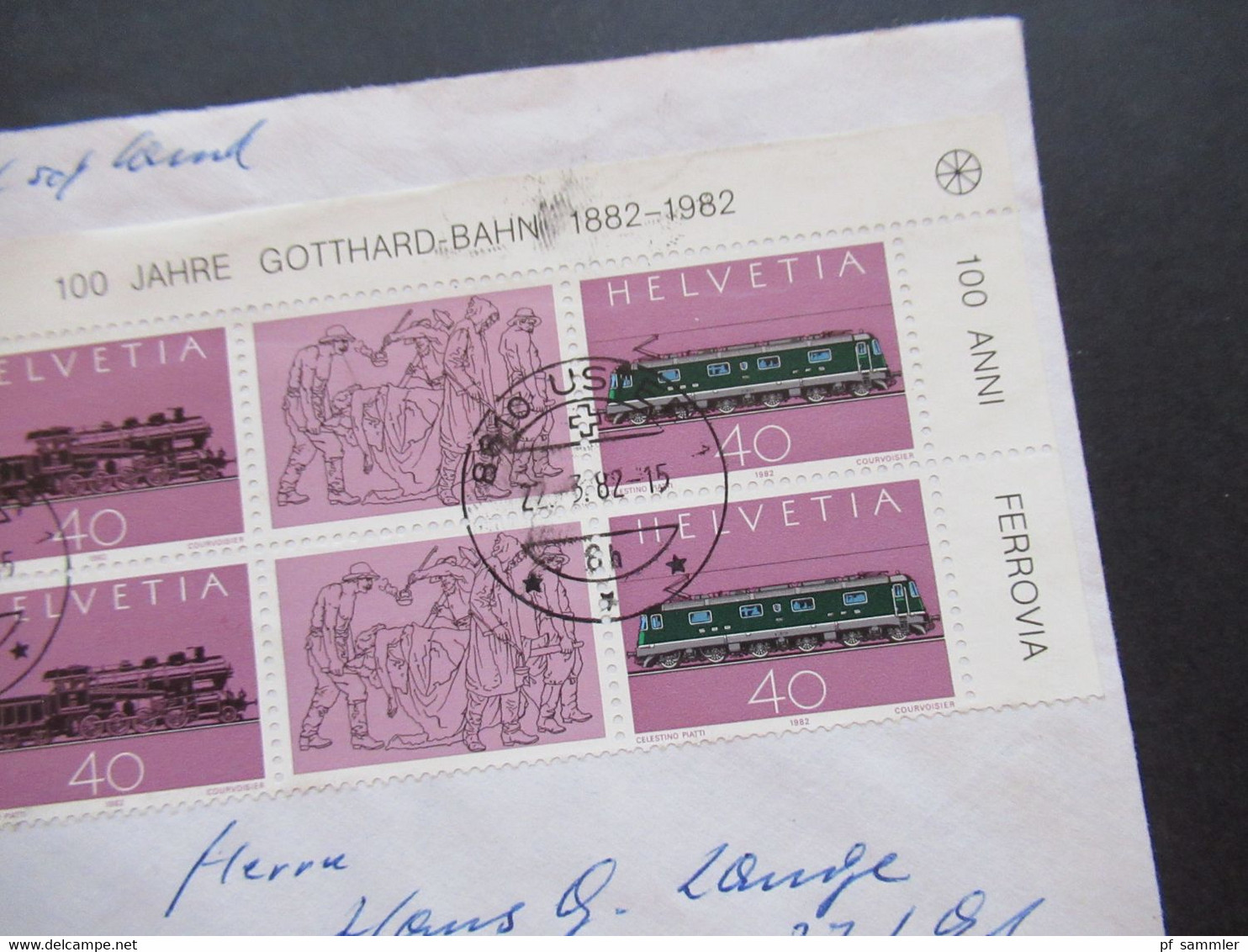 Schweiz 1982 100 Jahre Gotthard Bahn 2x Dreierstreifen Vom Bogenrand Einschreiben 8610 Uster 1 - Lettres & Documents