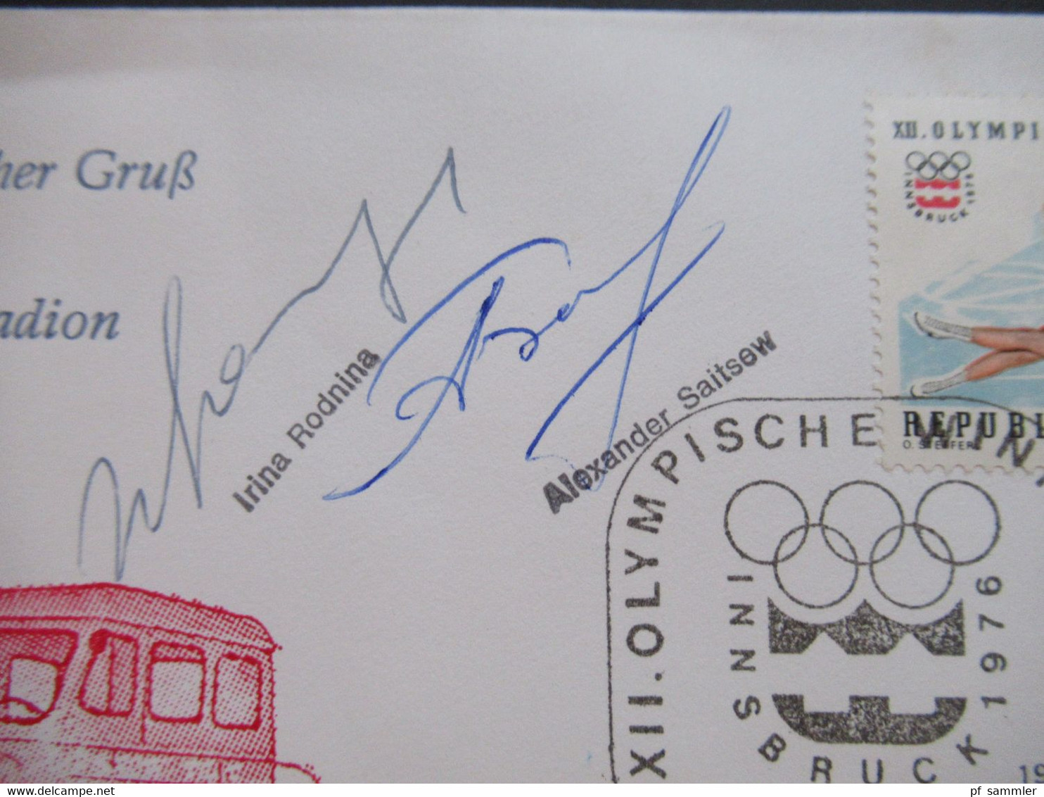 1976 XII.Olympische Winterspiele Eislaufen Sonderumschlag Original Autogramme Von Irina Rodnina Und Alexander Saitsew - Covers & Documents