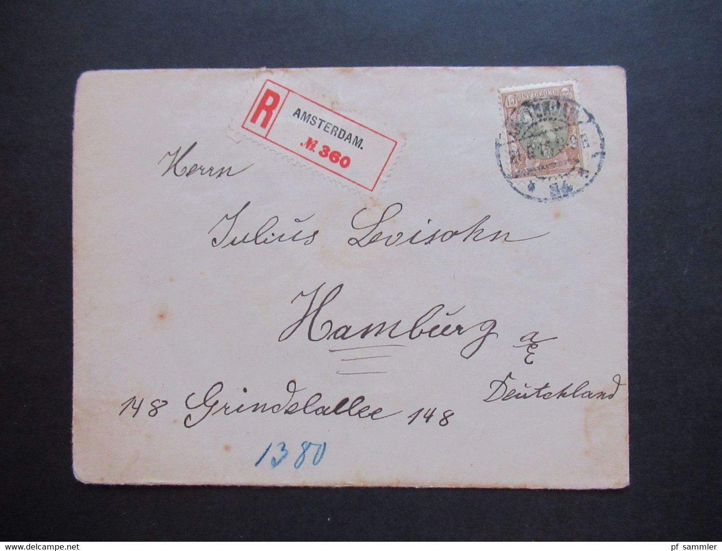 Niederlande 1916 Einschreiben Amsterdam Ni. 360 Nach Hamburg Mit Ank. Stempel - Cartas & Documentos