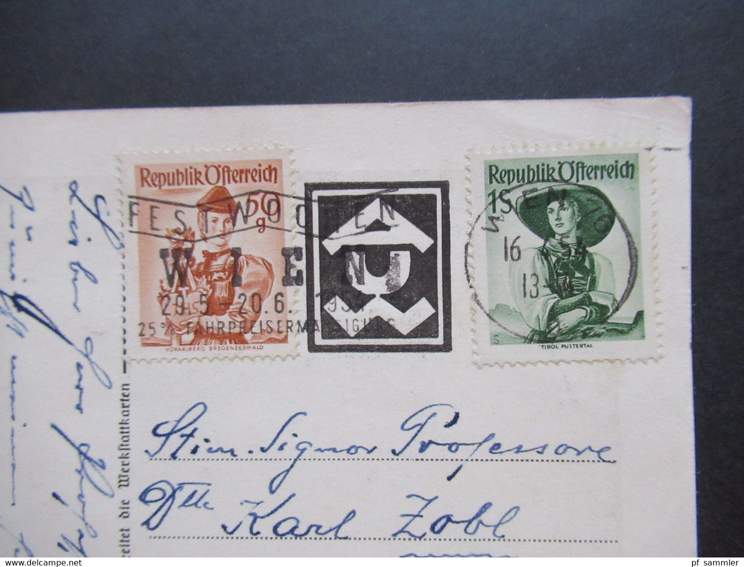 Österreich 1954 Künstler AL Bleistiftzeichnung Von Paul Pauer Freimarken Trachten Und Stempel Festwochen Wien - Storia Postale