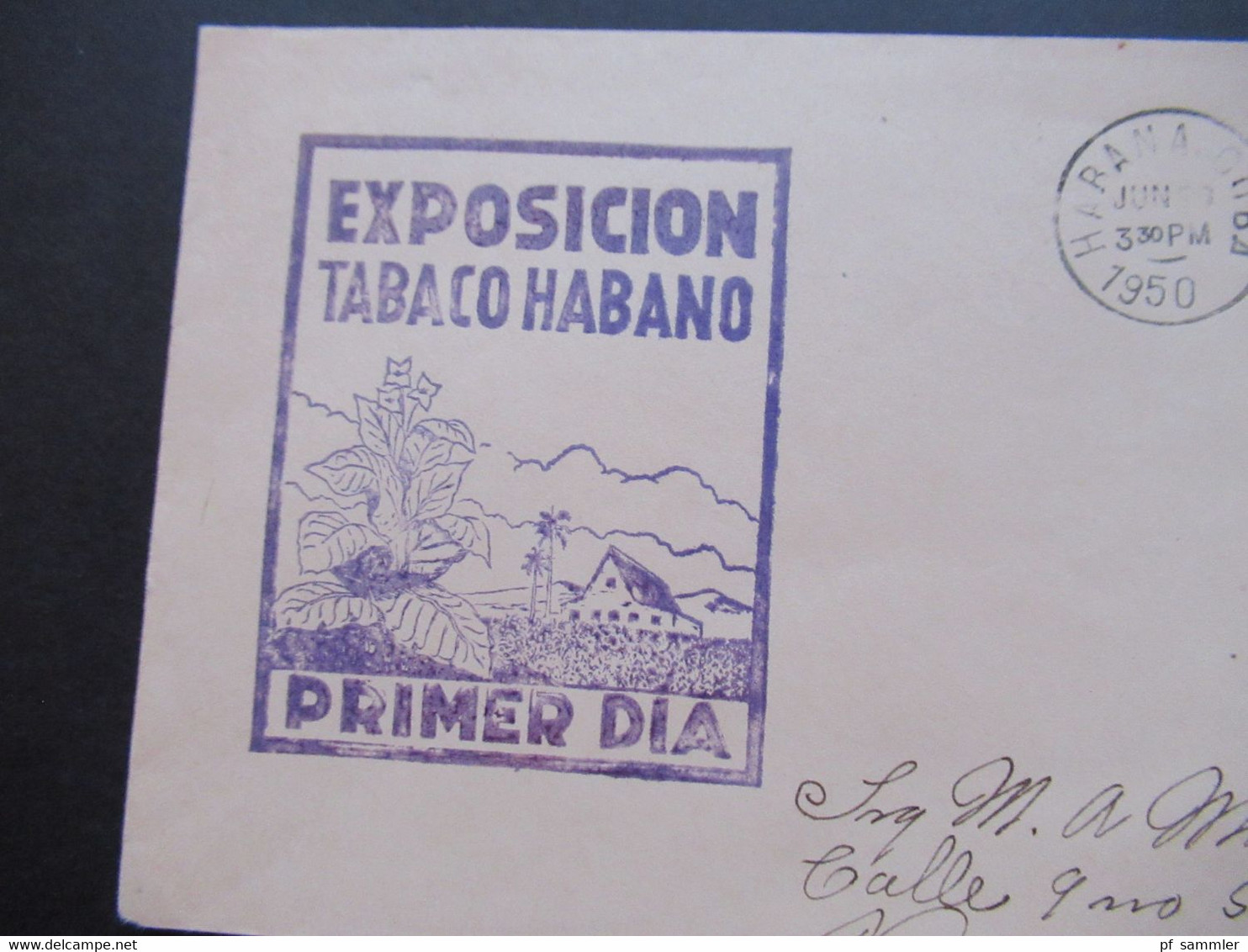 Cuba / Kuba 1950 Exposicion Tabaco Habano Primer Dia / FDC Mit Viererblock - Brieven En Documenten