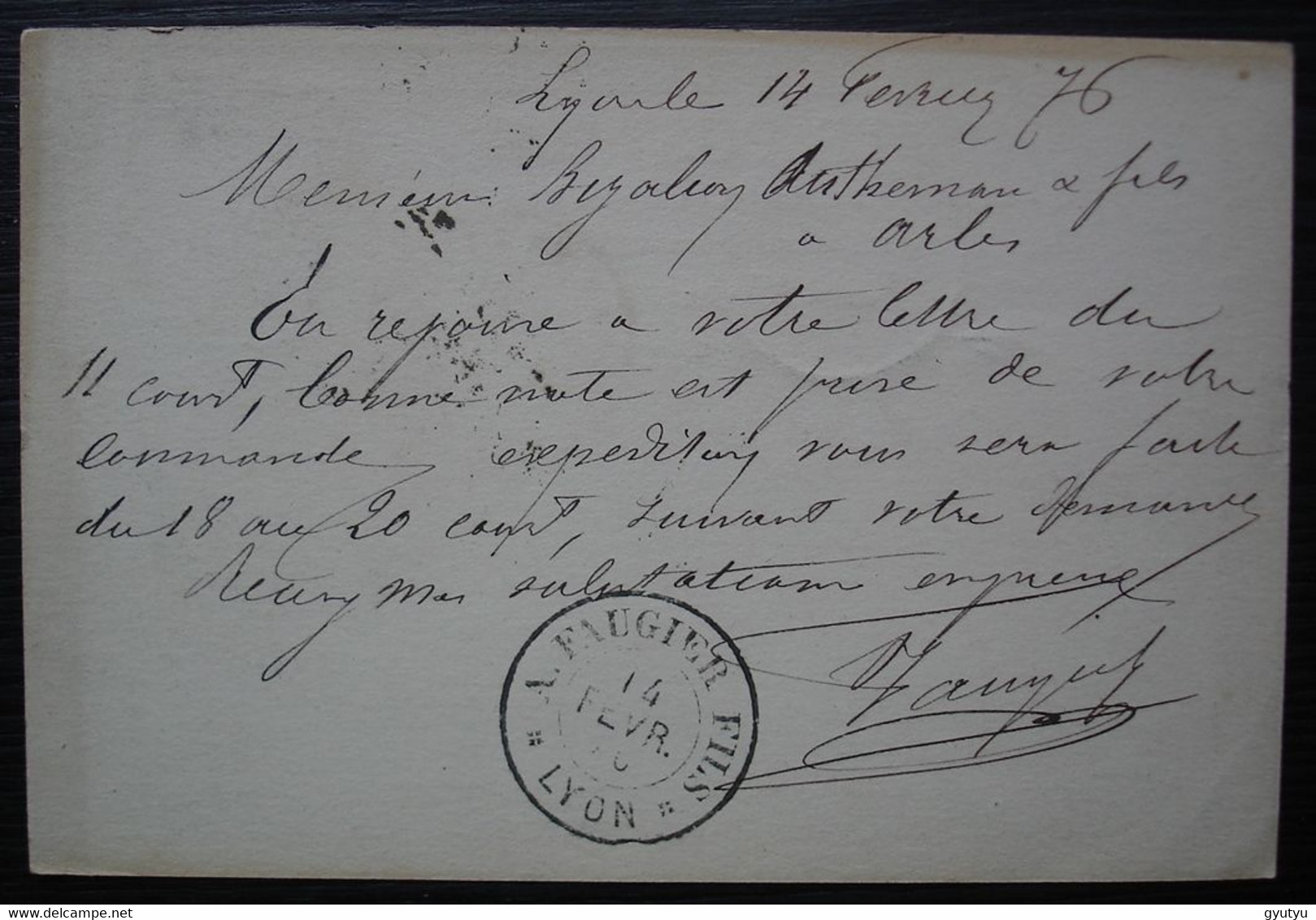 Gare De Lyon 1876 Carte Précurseur Pour Arles - 1849-1876: Periodo Classico