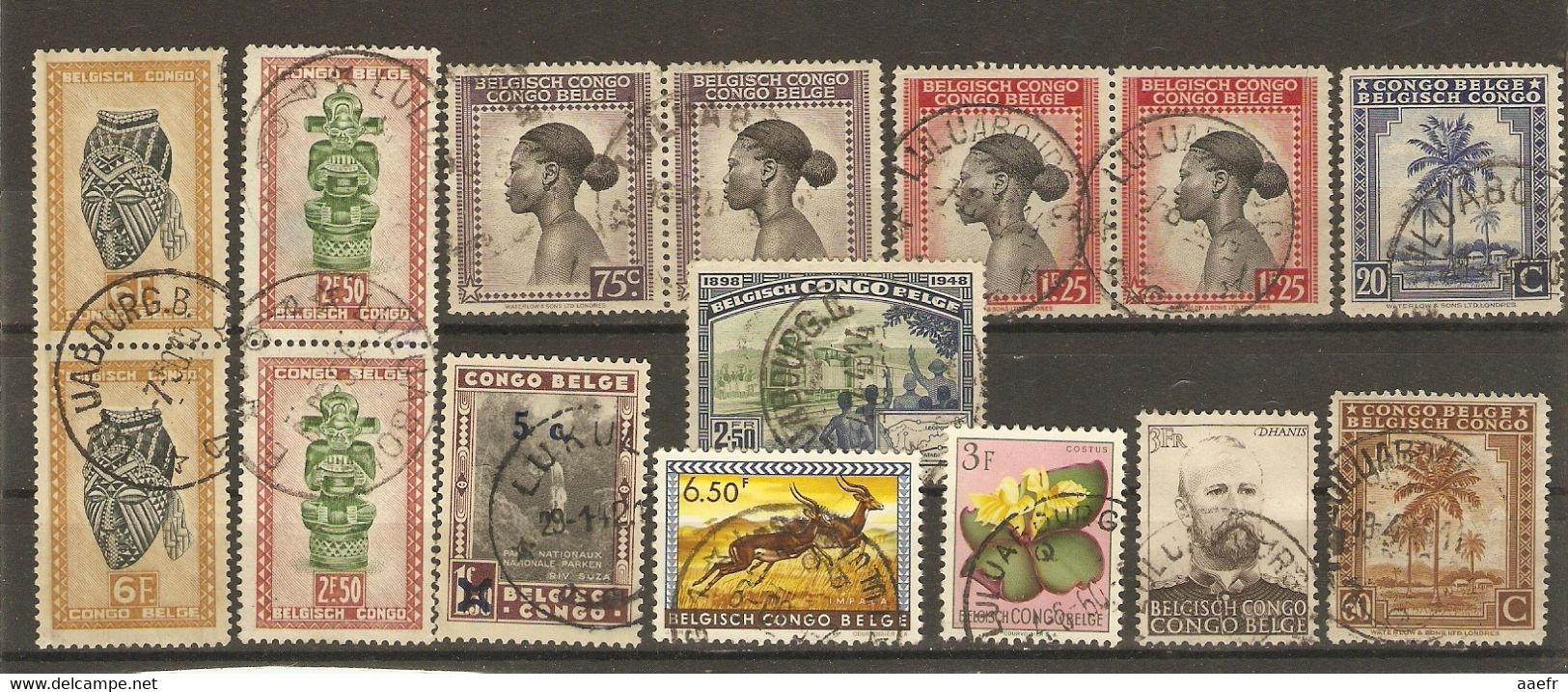 Congo Belge - Petit Lot De 15 Timbres Avec Cachet LULUABOURG - Marcophilie - Usati