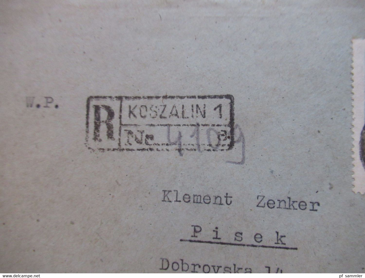 Polen 1958 Einschreiben Koszalin Früher Köslin In Pommern Gestempelter R-Zettel Koszalin 1 Nach Pisek CSR Gesendet - Lettres & Documents