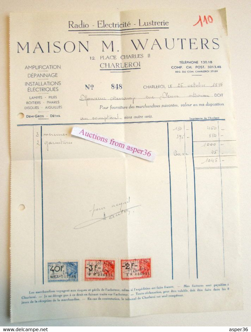 Radio-Electricité-Lustrerie, Maison M. Wauters, Place Charles II, Charleroi 1946 - 1900 – 1949