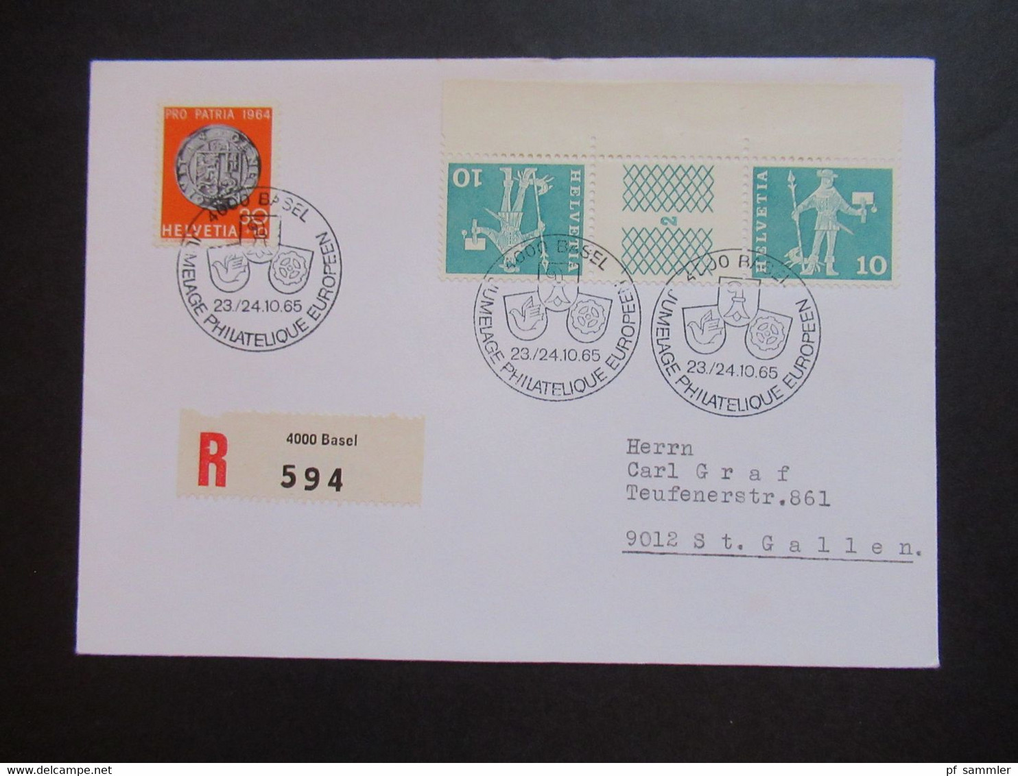 Schweiz 1965 Freimarken Postgeschichtliche Motive Kehrdrucke / Zierfelde Aus Markenheftchen Einschreiben 4000 Basel - Briefe U. Dokumente