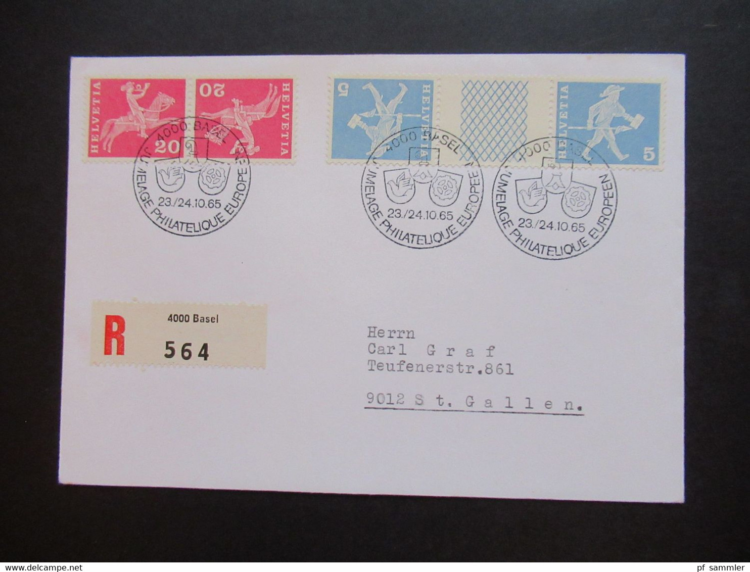 Schweiz 1965 Freimarken Postgeschichtliche Motive Kehrdrucke / Zierfelde Aus Markenheftchen Einschreiben 4000 Basel - Covers & Documents