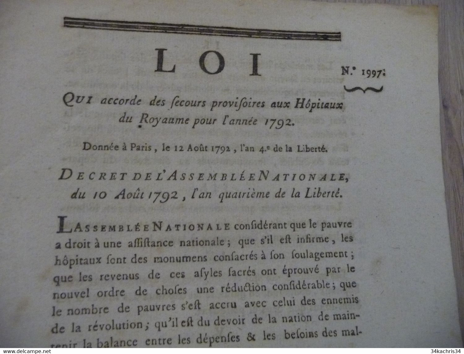 Révolution Loi 15/08/1792 Relative Aux Serments Des Fonctionnaires Publics - Gesetze & Erlasse