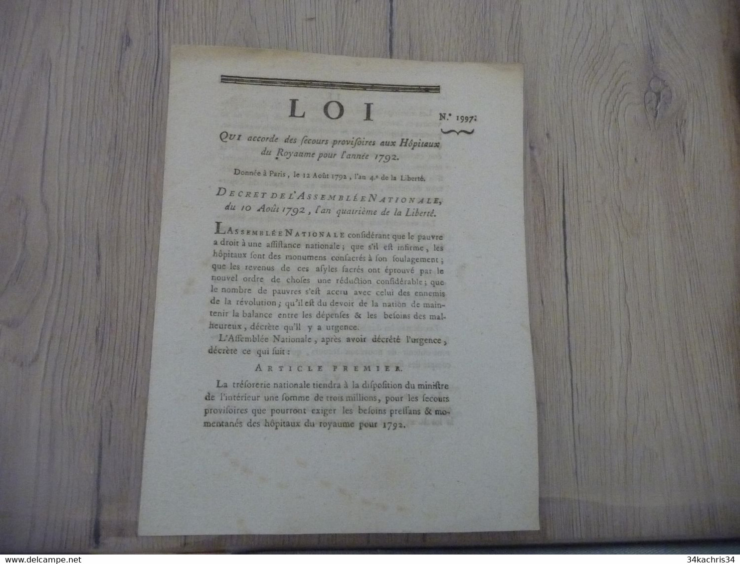 Révolution Loi 15/08/1792 Relative Aux Serments Des Fonctionnaires Publics - Gesetze & Erlasse