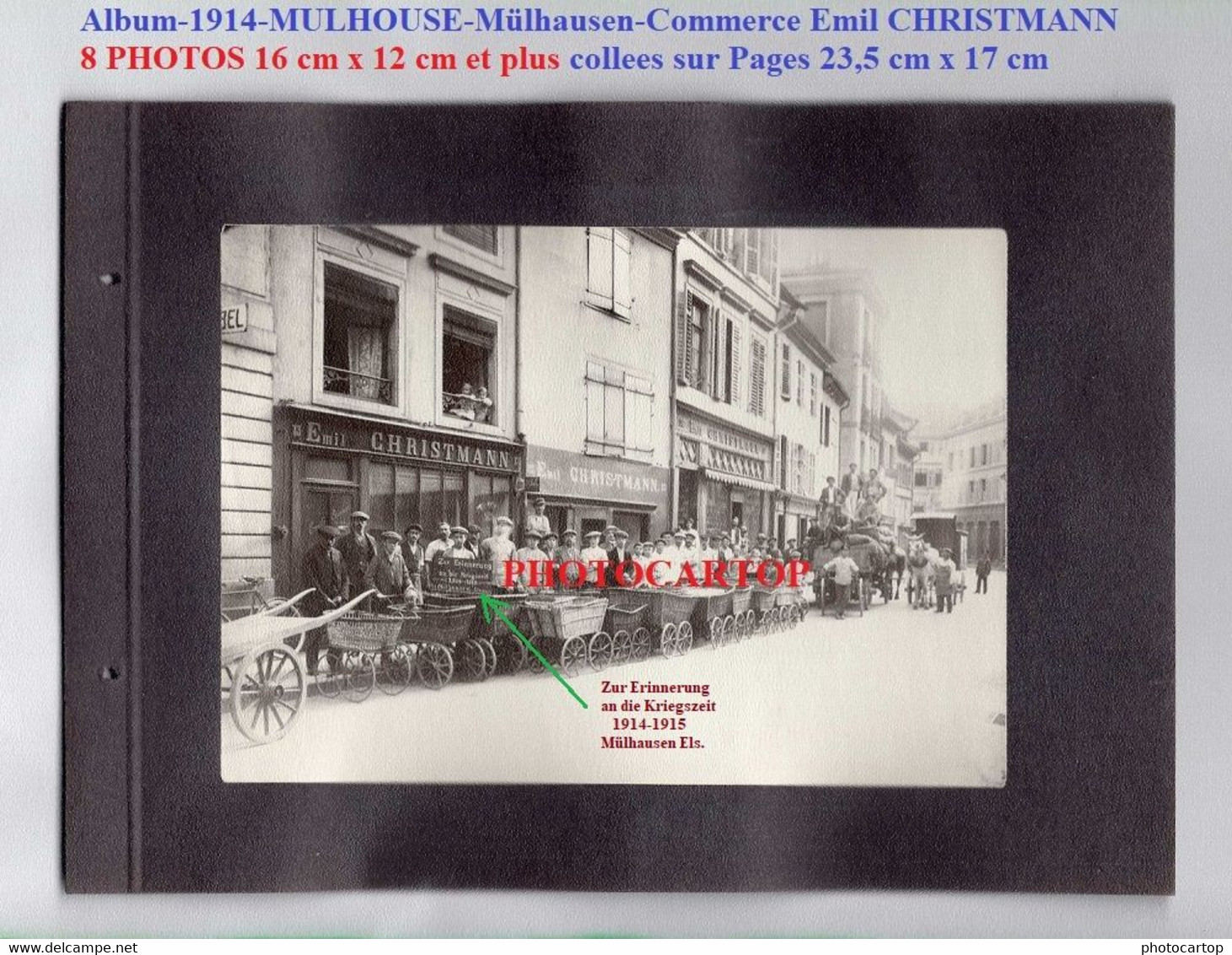 Album 1914-MULHOUSE-Commerce Emil CHRISTMANN-8 Grosses PHOTOS Collees-GUERRE 14-18-1 WK-France-68-Militaria- - Mulhouse