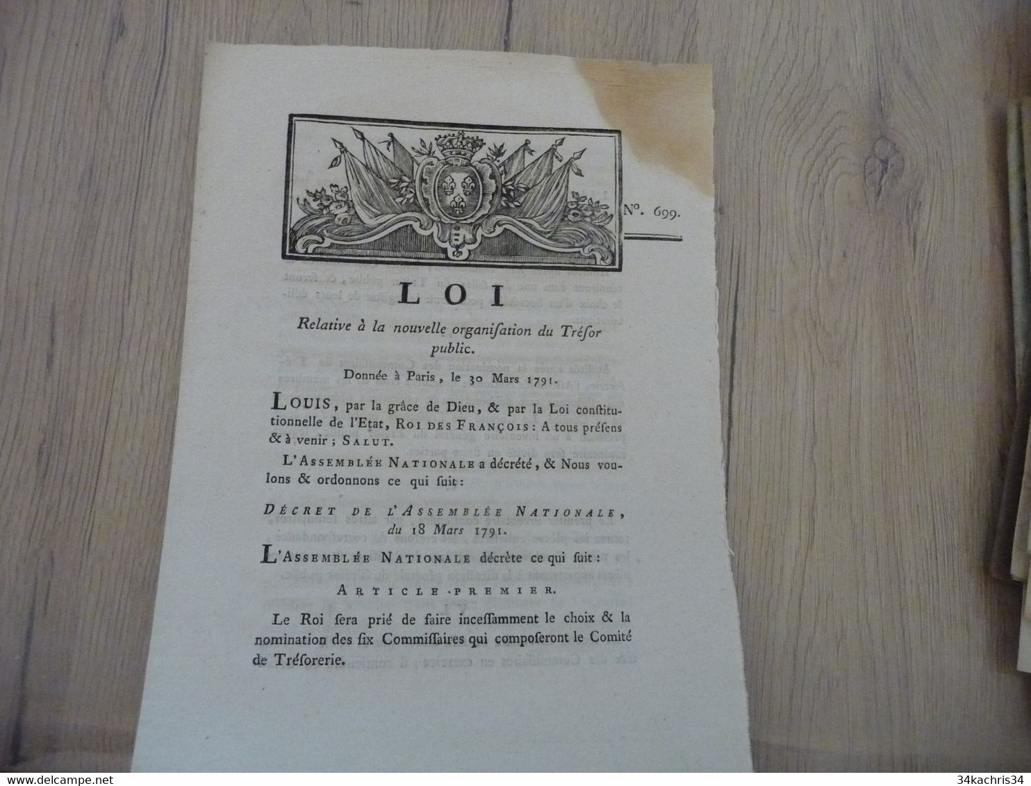 Révolution Loi 30/03/1791 Relative à La Nouvelle Organisation Du Trésor Public Autographe - Décrets & Lois