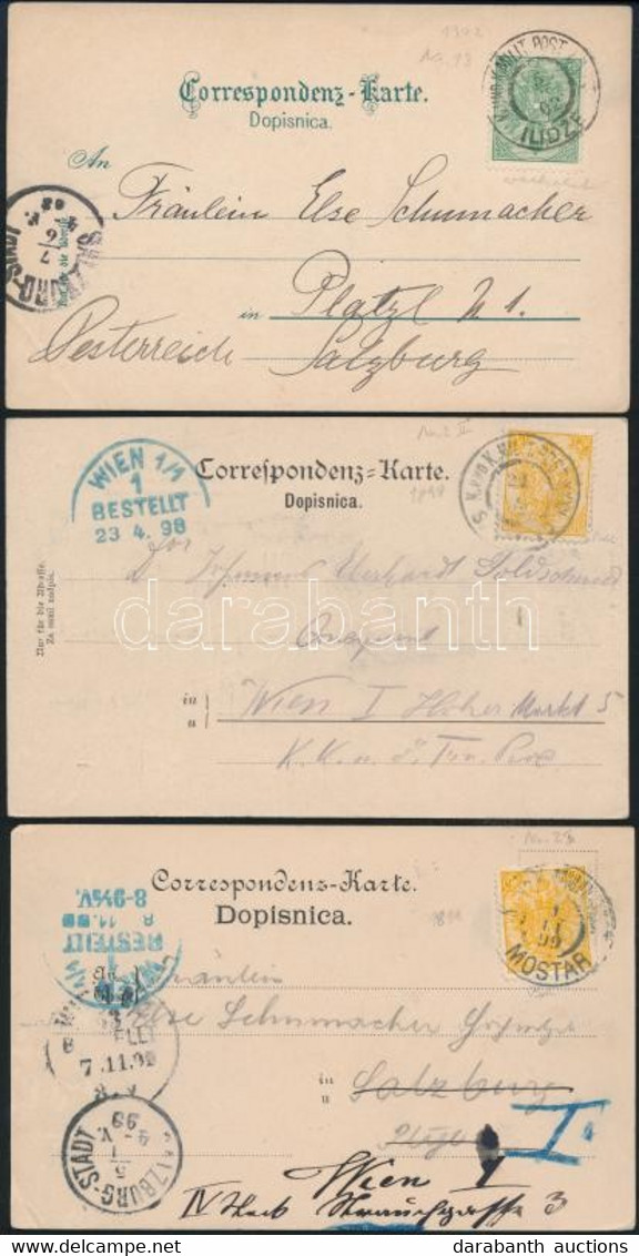 1898-1902 2 Db Sarajevo és 1 Db Mostar Képeslap 2kr Illetve 5kr Bérmentesítésekkel / 2 Sarajevo And 1 Mostar Postcards - Andere & Zonder Classificatie