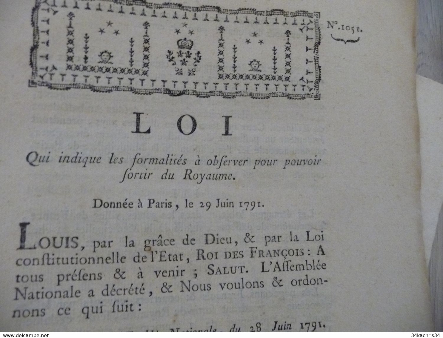 Révolution Loi 29/06/1791 Qui Indique Les Formalités Pour Sortir Du Royaume Autographes Charpentier Gaillac - Décrets & Lois