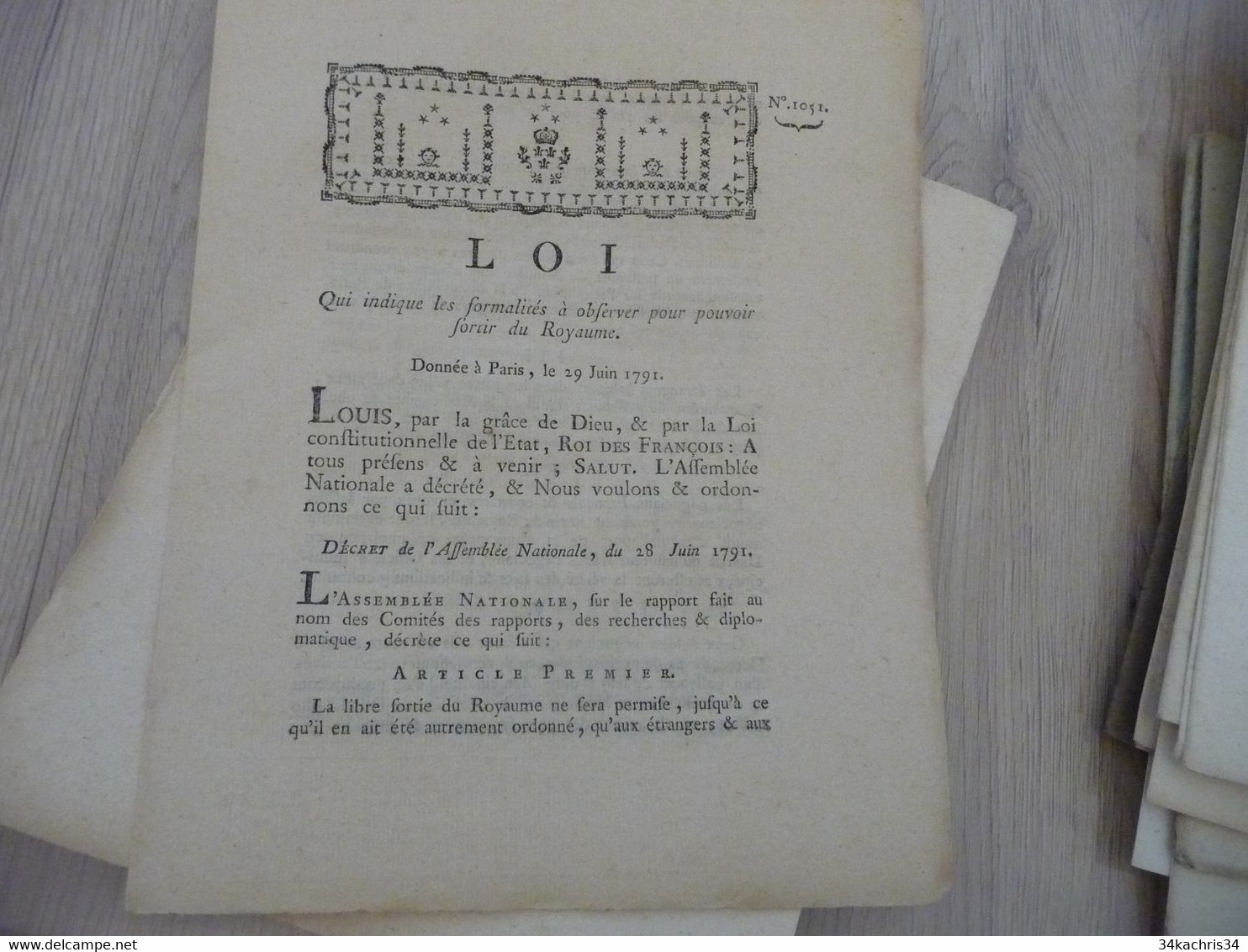 Révolution Loi 29/06/1791 Qui Indique Les Formalités Pour Sortir Du Royaume Autographes Charpentier Gaillac - Decrees & Laws