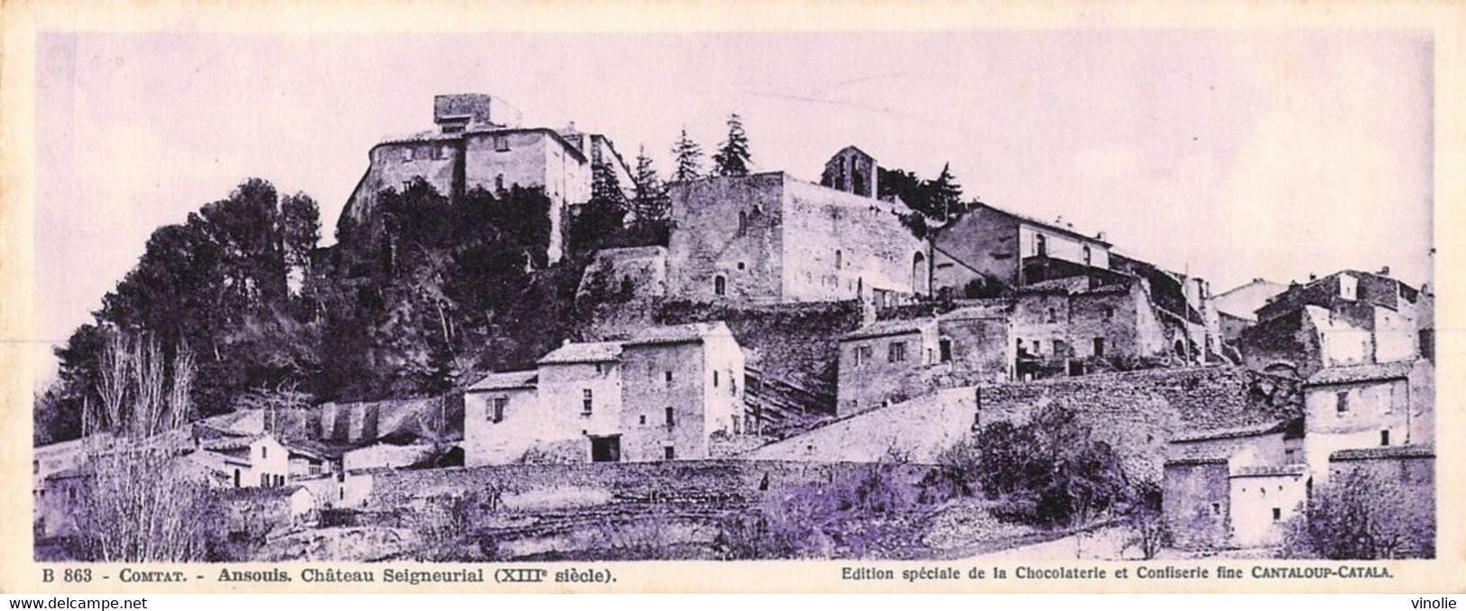 G.F-21-126 : CARTE PANORAMIQUE. EDITION CHOCOLAT CANTALOU-CATALA. ANSOUIS. CHATEAU SEIGNEURIAL - Ansouis