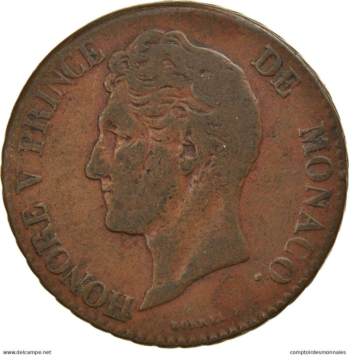 Monnaie, Monaco, Honore V, 5 Centimes, Cinq, 1837, Monaco, TB+, Cuivre, KM:95.2a - Charles III.